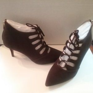 Adrienne Vittadini Brown Suede Tie-up Booties